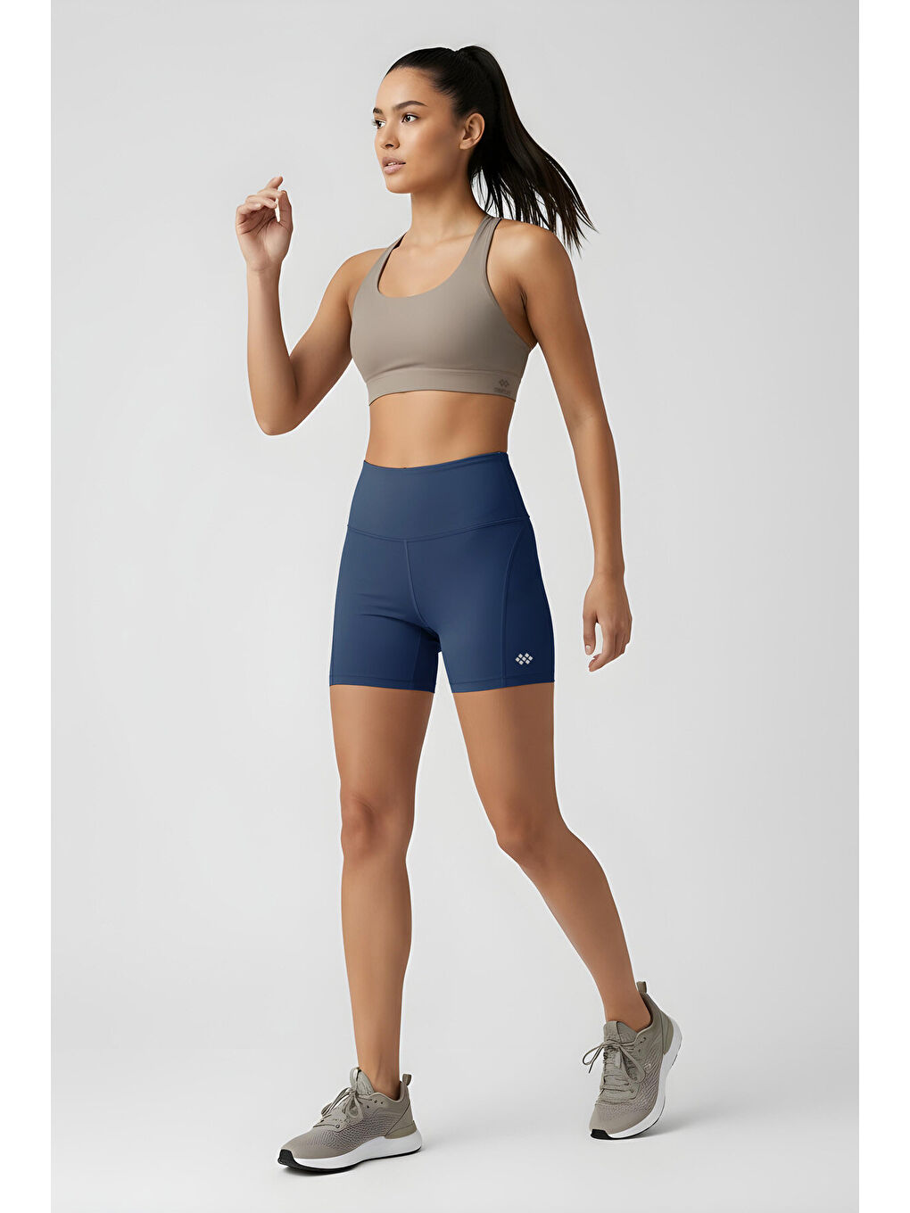 İndigo Kemer Detaylı Yüksek Bel Slim Fit Kısa Biker Kadın Tayt - 91017-2