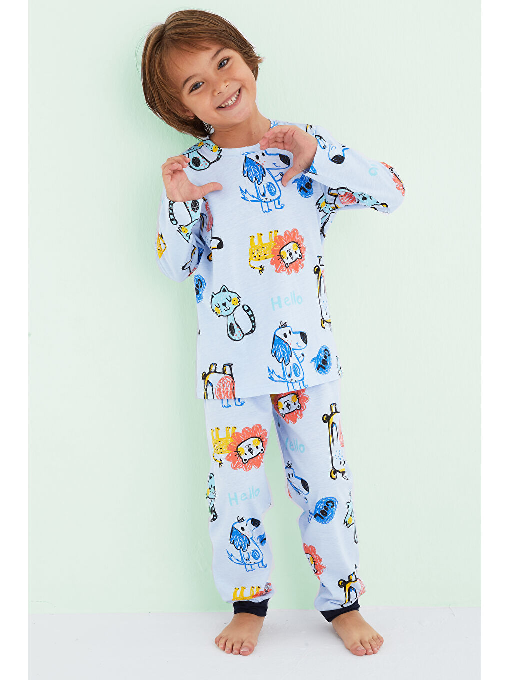 Erkek Çocuk Mavi Renkli Desenli Pamuklu Pijama Takım 24225806-1