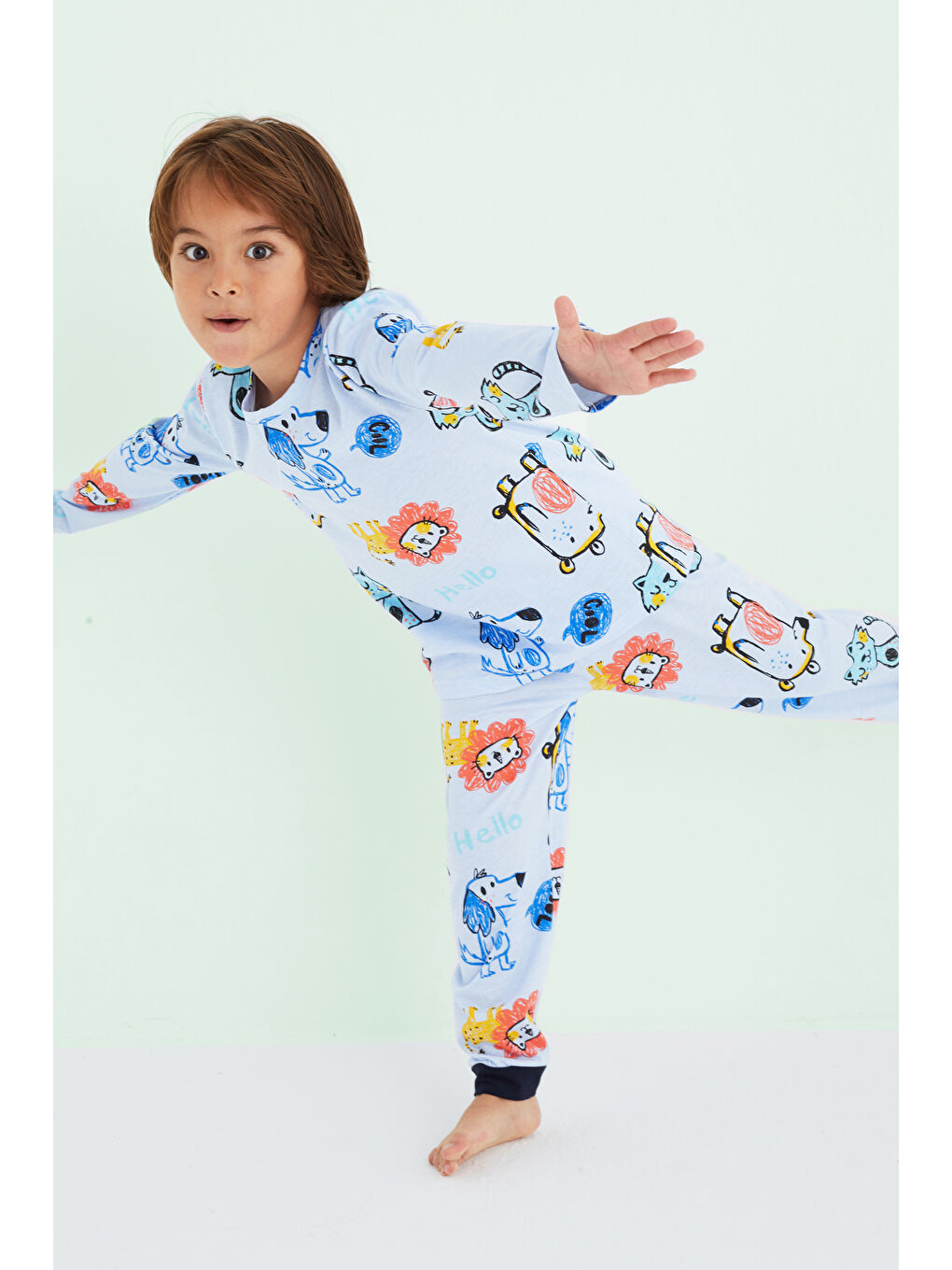 Erkek Çocuk Mavi Renkli Desenli Pamuklu Pijama Takım 24225806-2