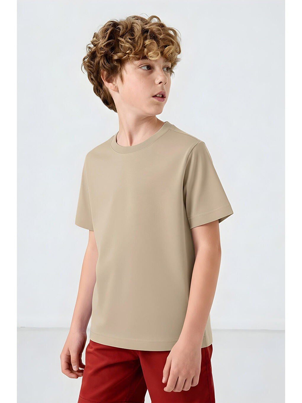 Standart Fit Basic O Yaka 3lü Paket Lacivert-Bej-Koyu Mavi Unisex Çocuk T-Shirt - 11328-3