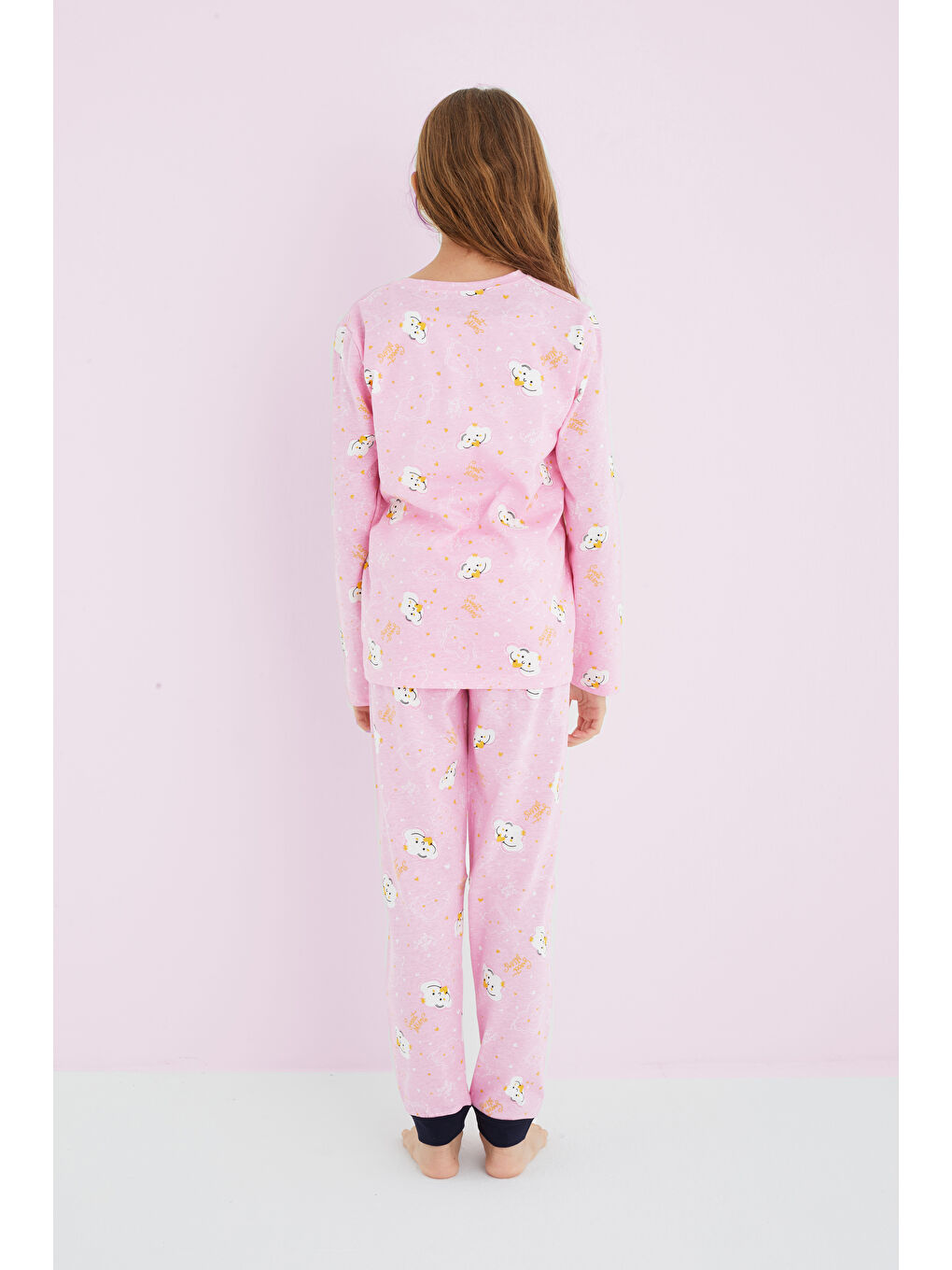 Kız Çocuk Pembe Renkli Desenli Pamuklu Pijama Takım 24225704-1