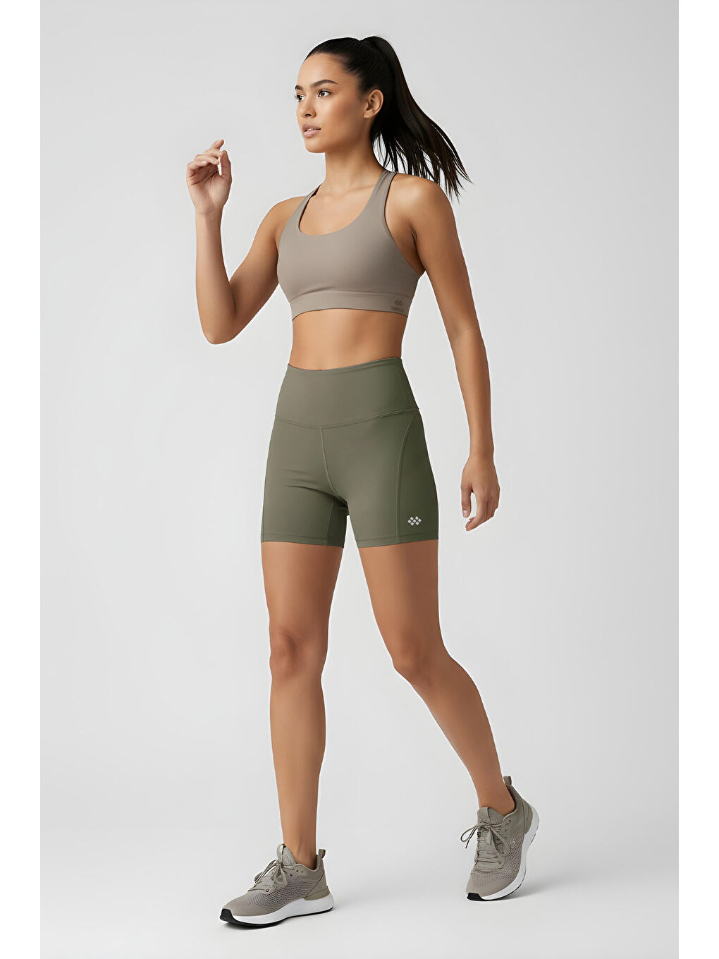 Haki Kemer Detaylı Yüksek Bel Slim Fit Kısa Biker Kadın Tayt - 91017-2