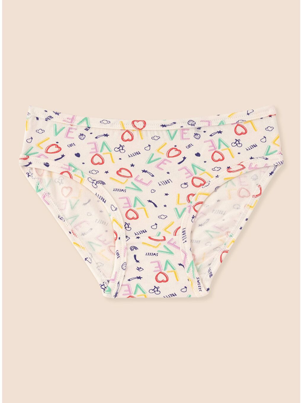 Beyaz Kız Çocuk Organik Pamuklu Elastanlı Külot Empirme Love 3 lü Paket-2