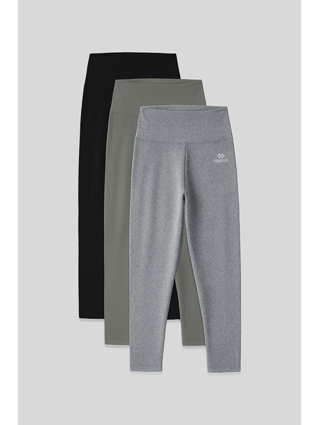 Slim Fit 3lü Paket Siyah-Çağla-Gri Melanj Kadın Kapri Tayt - 93097