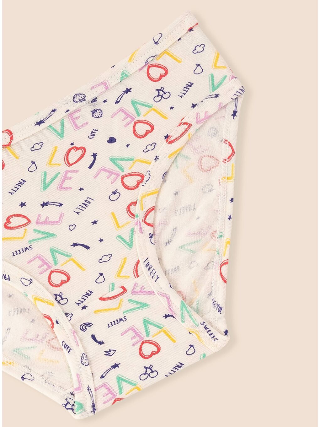 Beyaz Kız Çocuk Organik Pamuklu Elastanlı Külot Empirme Love 3 lü Paket-3