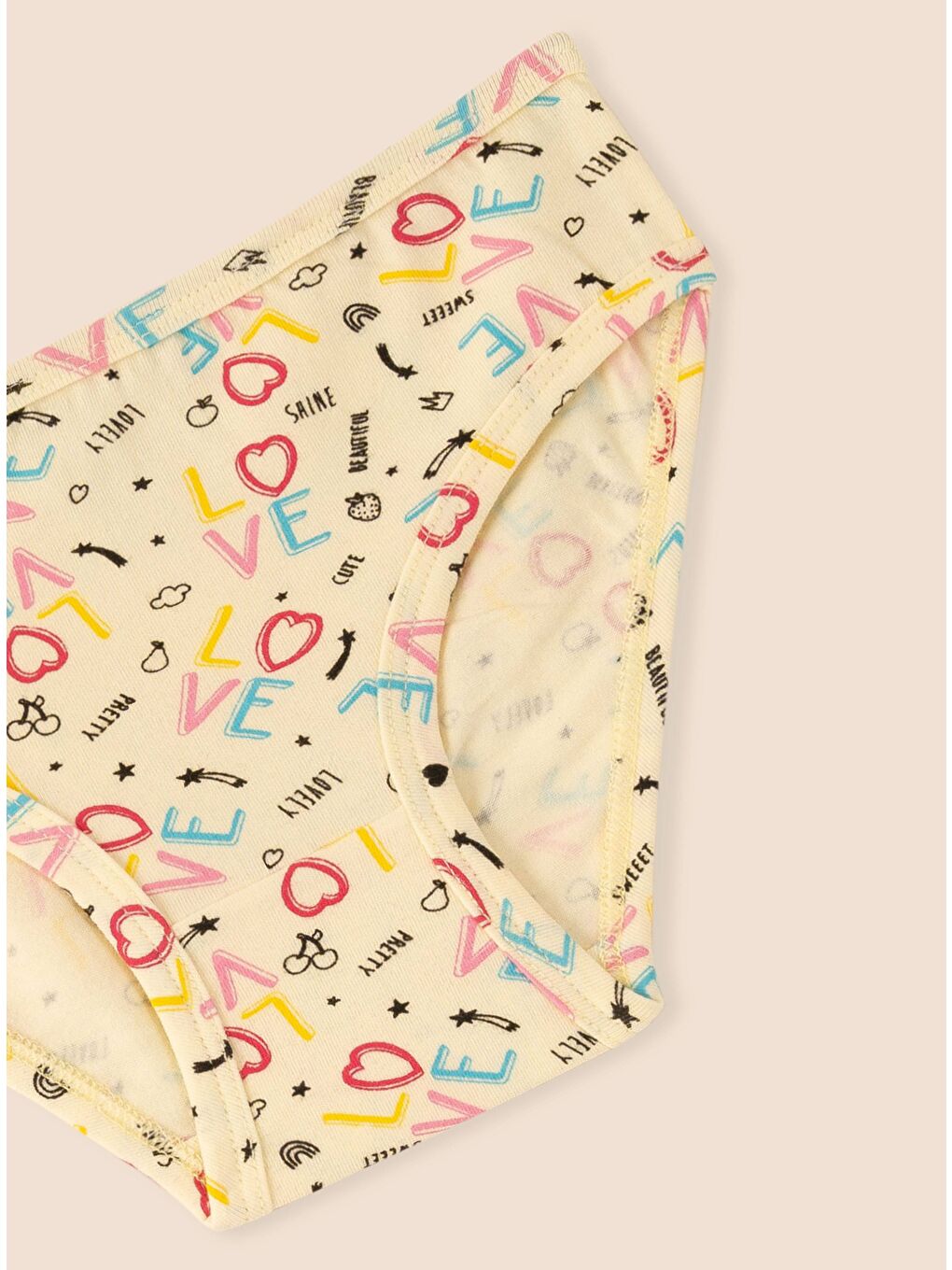 Beyaz Kız Çocuk Organik Pamuklu Elastanlı Külot Empirme Love 3 lü Paket-5