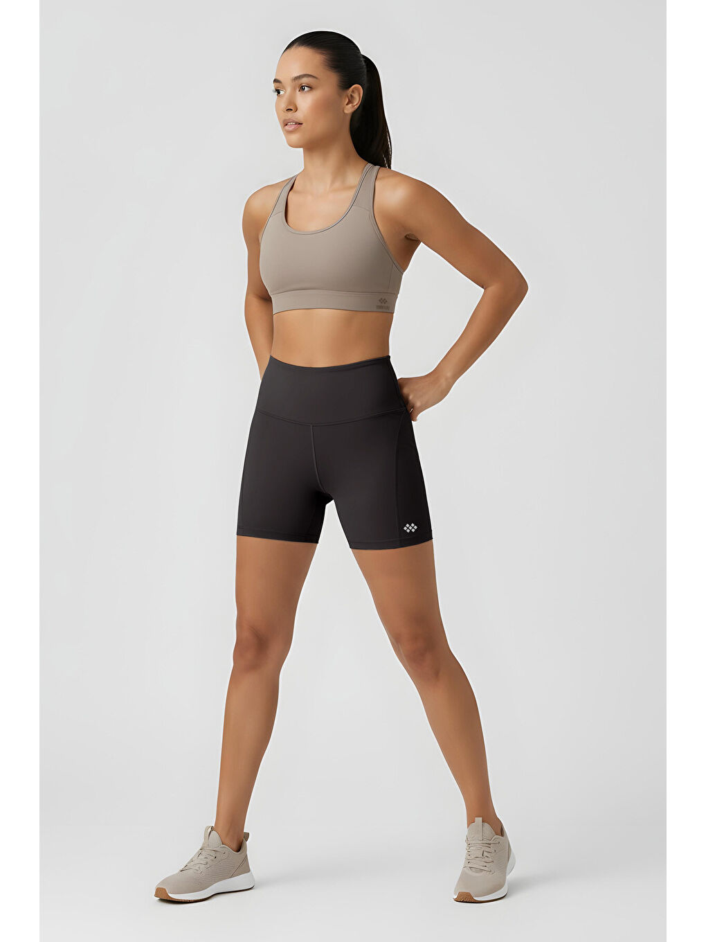 Antrasit Kemer Detaylı Yüksek Bel Slim Fit Kısa Biker Kadın Tayt - 91017-1