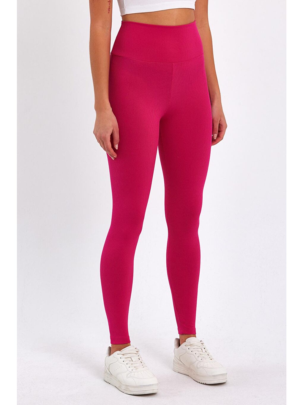 Fuşya Kadın Yüksek Kemer Fitilli Tayt-2