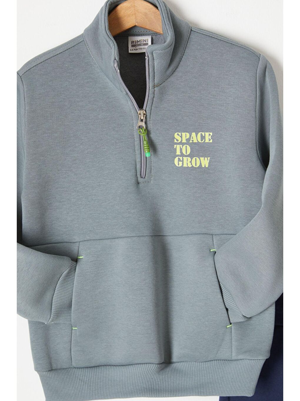 Yeşil Fermuarlı Yaka Yazılı Erkek Çocuk Polarlı Eşofman Takımı 16739-1