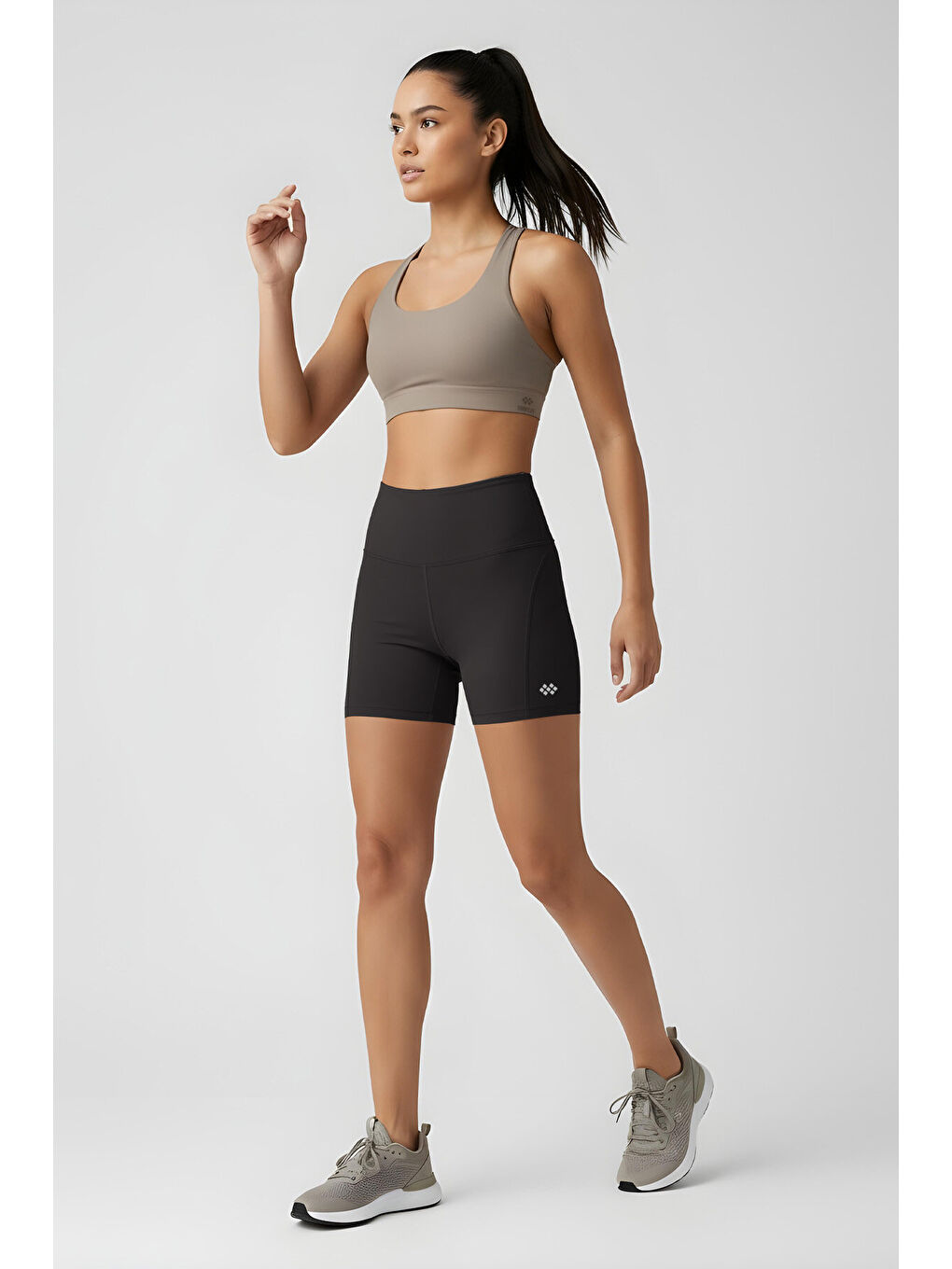 Antrasit Kemer Detaylı Yüksek Bel Slim Fit Kısa Biker Kadın Tayt - 91017-2