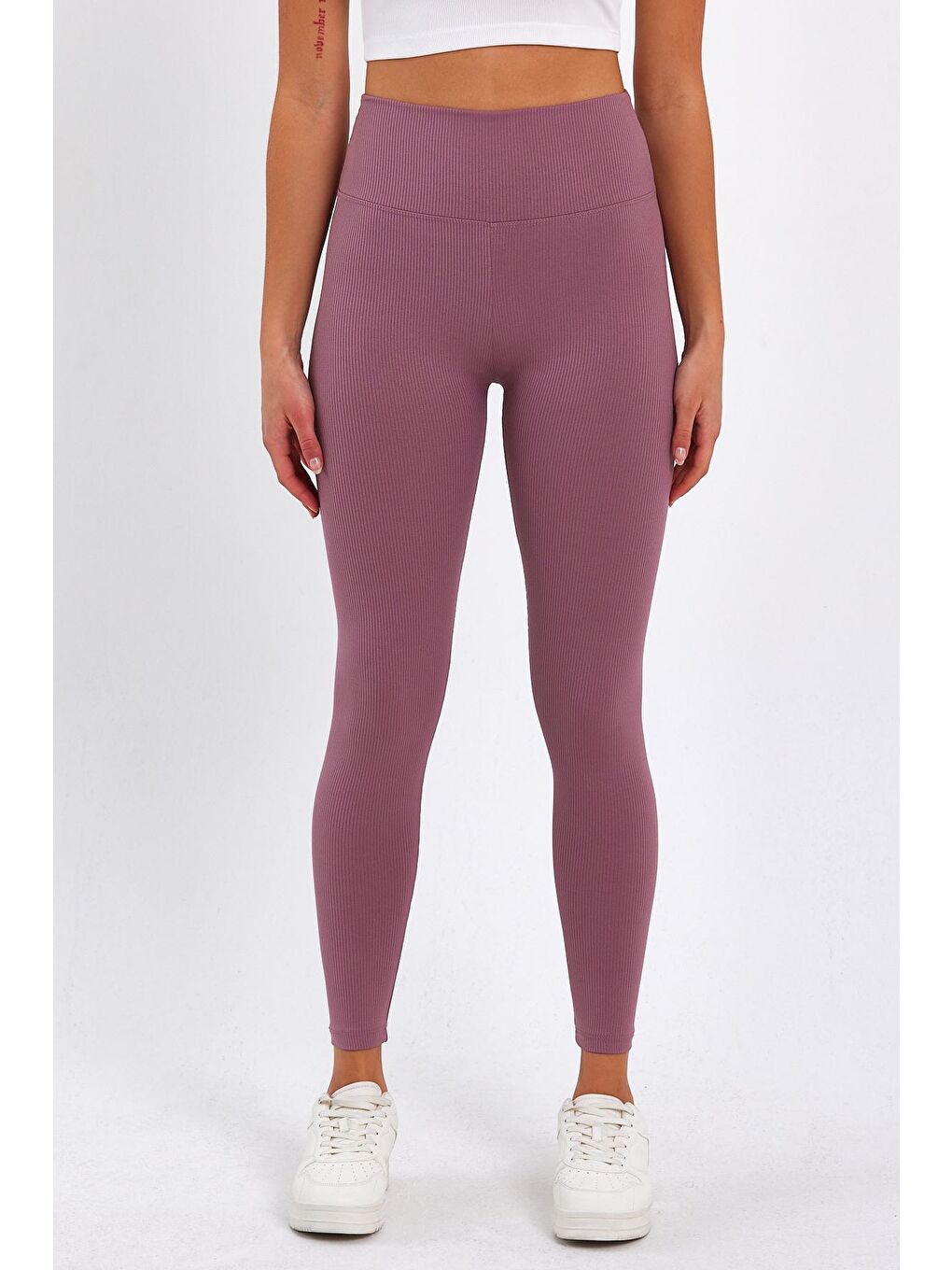 Pembe Kadın Yüksek Kemer Fitilli Tayt