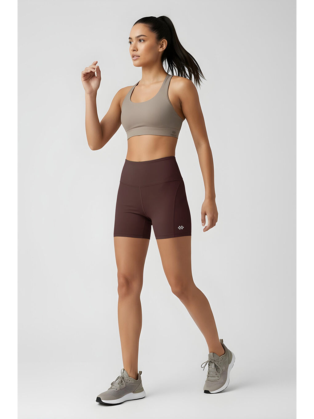 Kahverengi Kemer Detaylı Yüksek Bel Slim Fit Kısa Biker Kadın Tayt - 91017-2