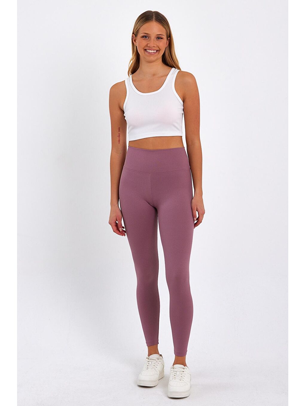 Pembe Kadın Yüksek Kemer Fitilli Tayt-1