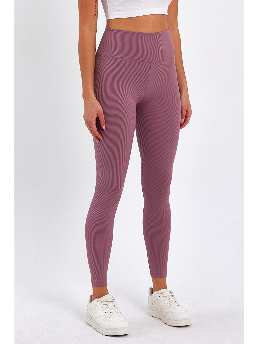 Pembe Kadın Yüksek Kemer Fitilli Tayt-2