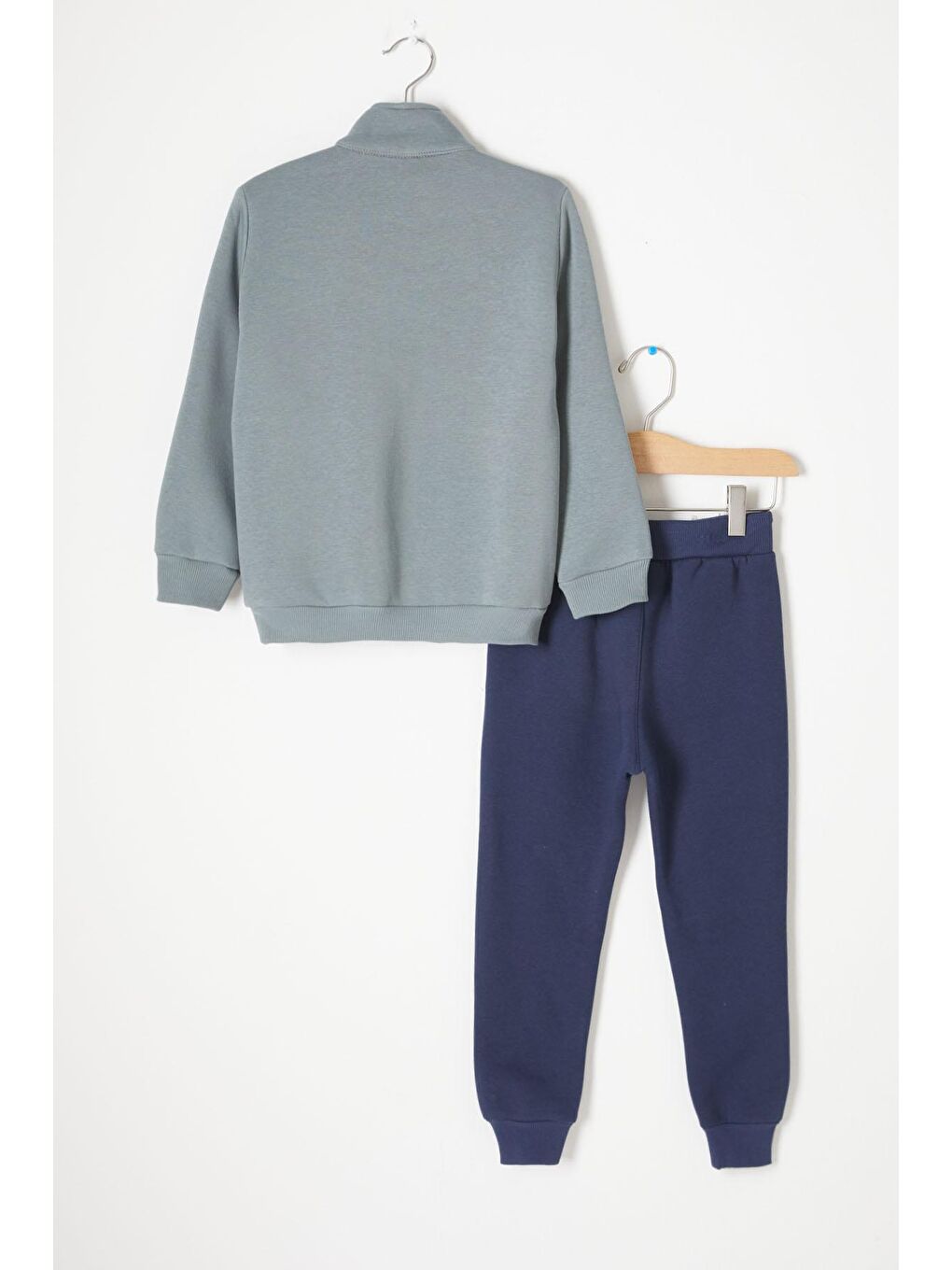 Yeşil Fermuarlı Yaka Yazılı Erkek Çocuk Polarlı Eşofman Takımı 16739-3