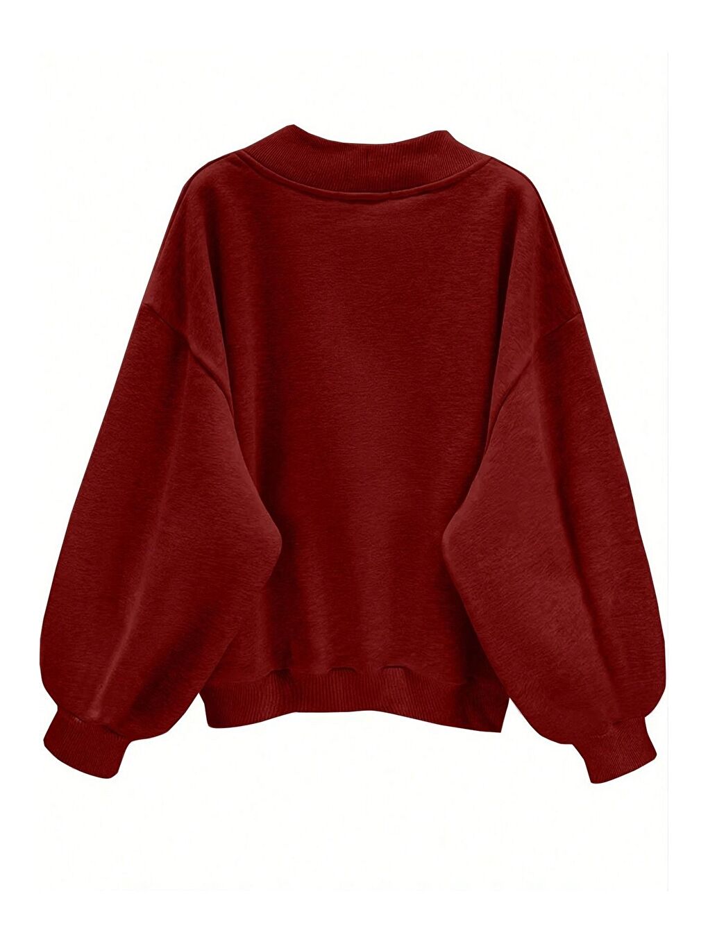 Trendseninle Kirmizi Kadın 3 Iplik Kırmızı Comfort In Paris Baskılı V Yaka Oversize Sweatshirt - 1