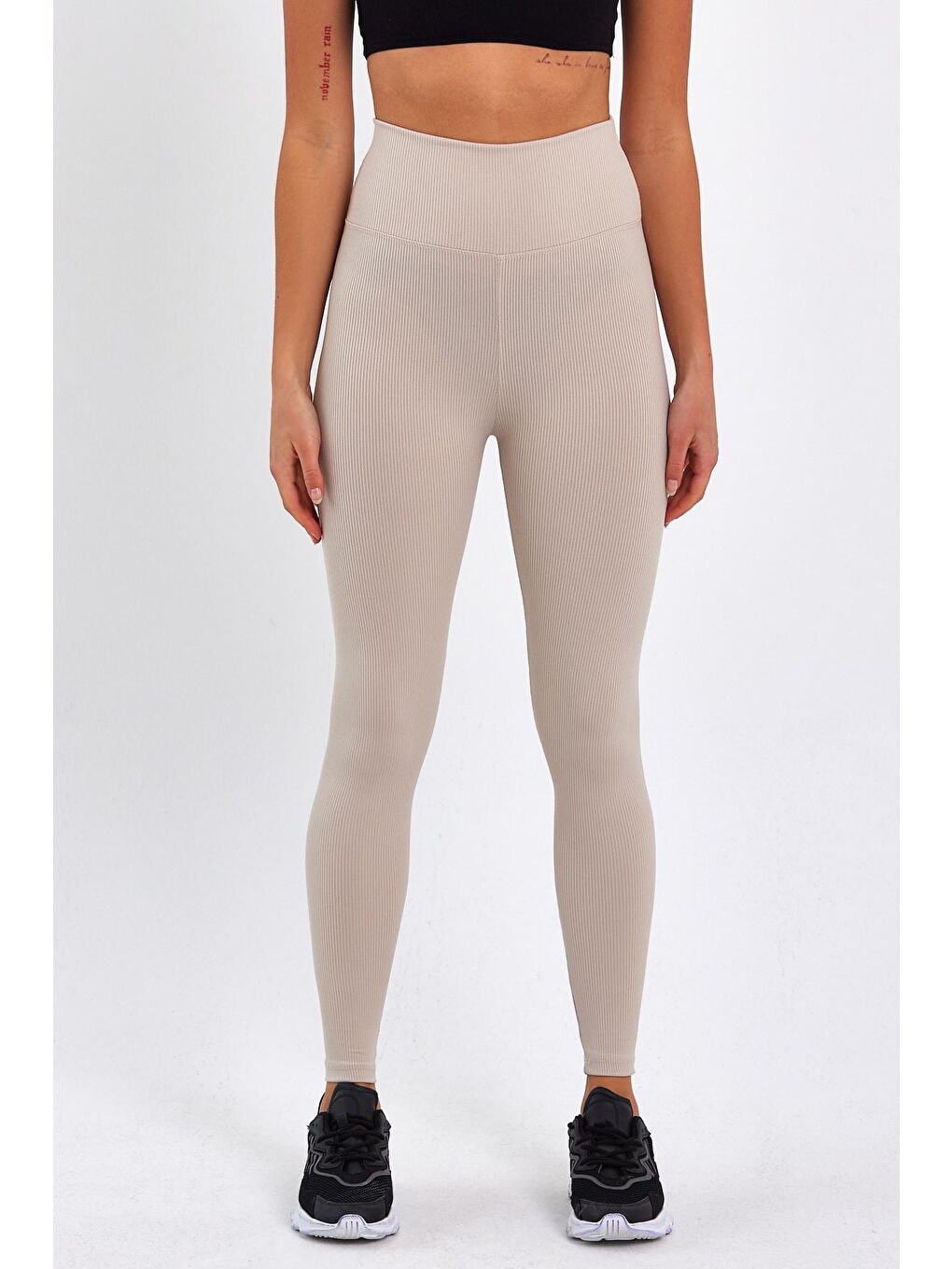 Bej Kadın Yüksek Kemer Fitilli Tayt