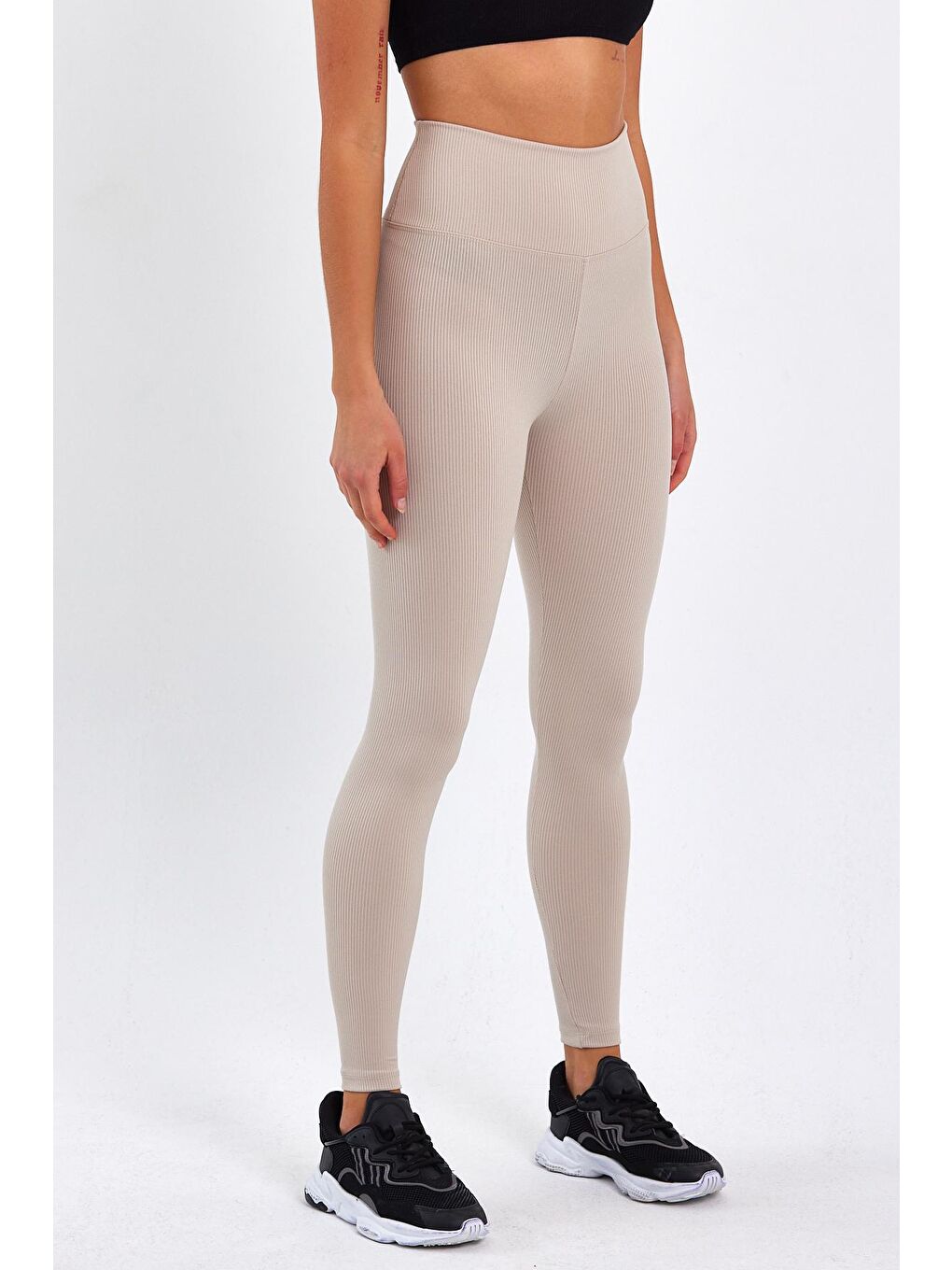 Bej Kadın Yüksek Kemer Fitilli Tayt-2