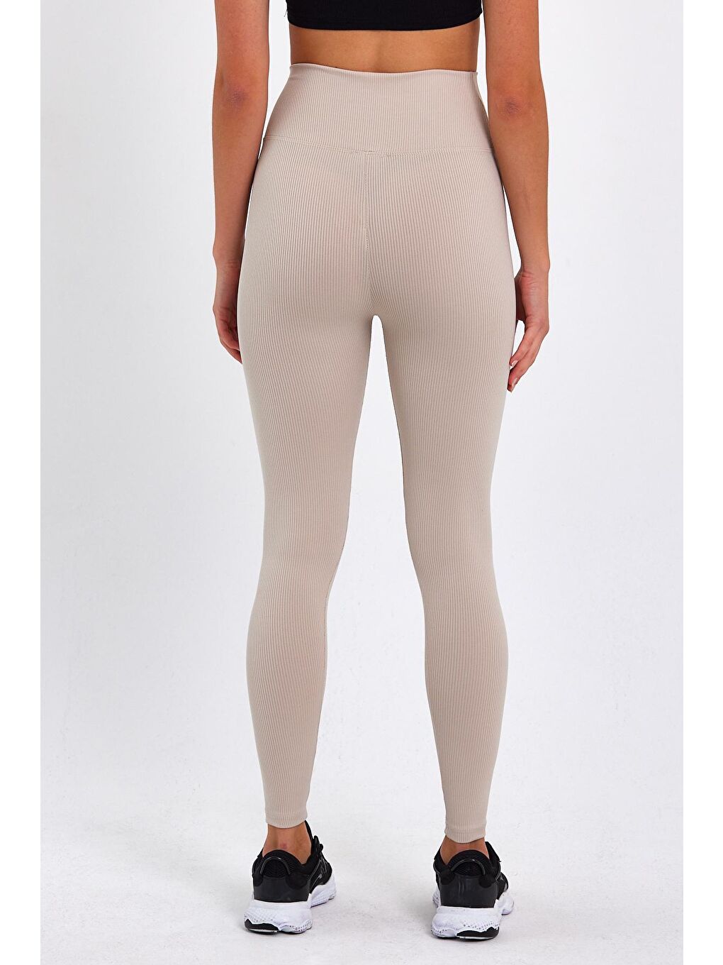 Bej Kadın Yüksek Kemer Fitilli Tayt-4