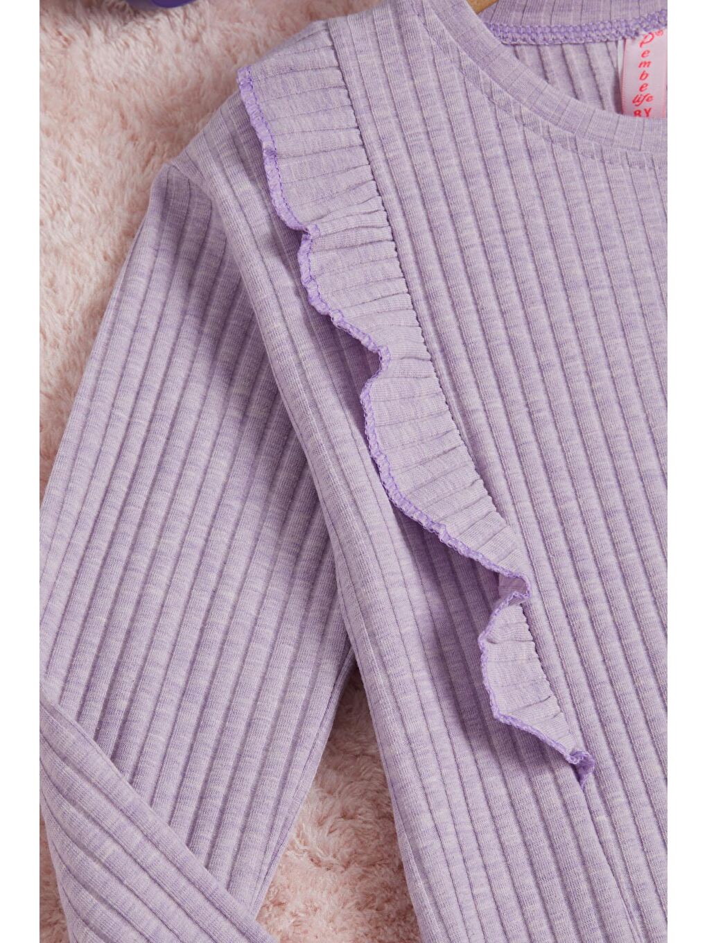 Lila Önü Fırfırlı Fitilli Uzun Kollu Sweatshirt 16277-2