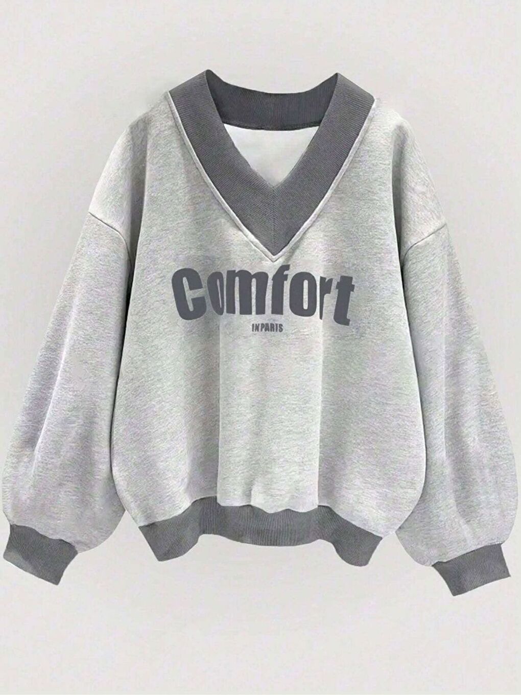 Karışık Kadın 3 Iplik Siyah Lightgri Kırmızı 3'lü Comfort In Paris Baskılı V Yaka Oversize Sweatshirt-2