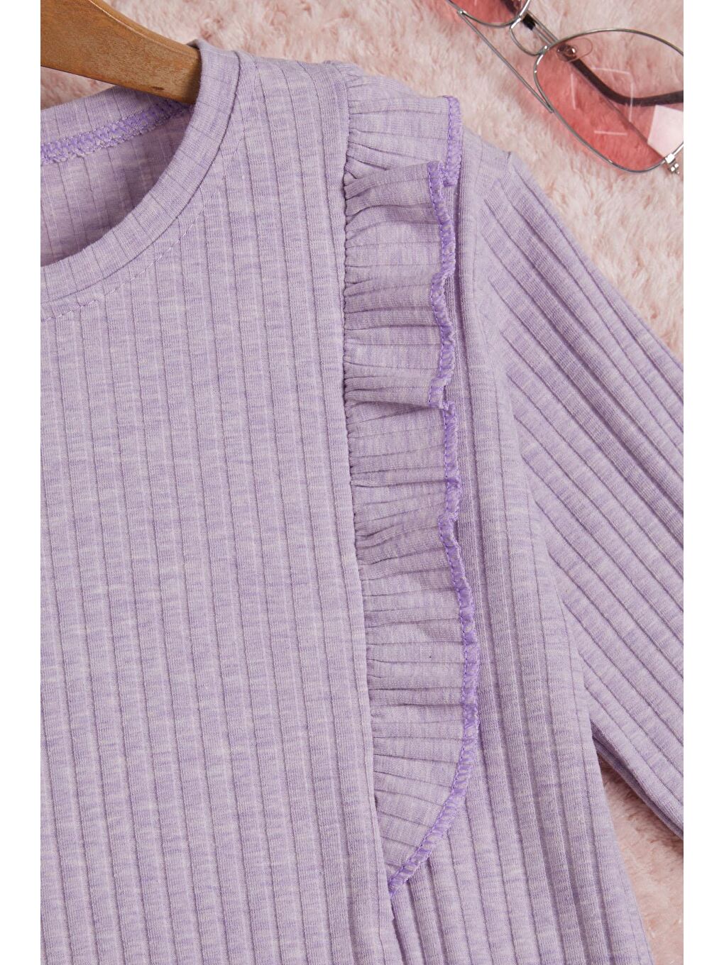 Lila Önü Fırfırlı Fitilli Uzun Kollu Sweatshirt 16277-3
