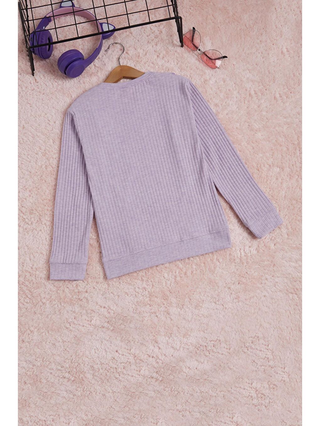 Lila Önü Fırfırlı Fitilli Uzun Kollu Sweatshirt 16277-4