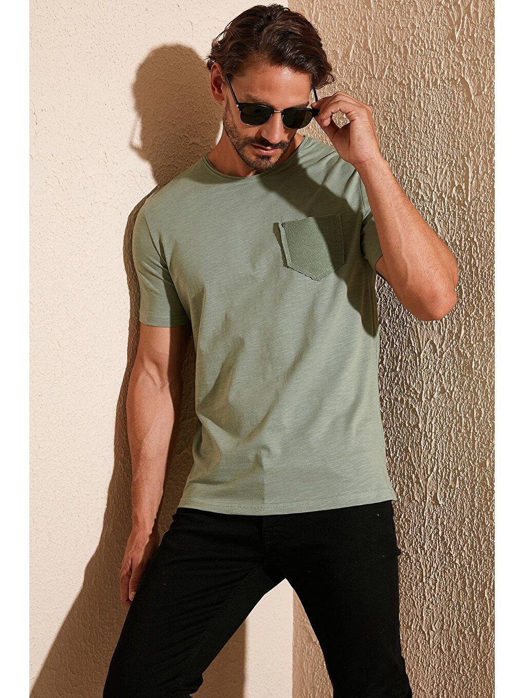 Buratti Yeşil % 100 Pamuklu Slim Fit Bisiklet Yaka Cepli T Shirt 5902000 - 1