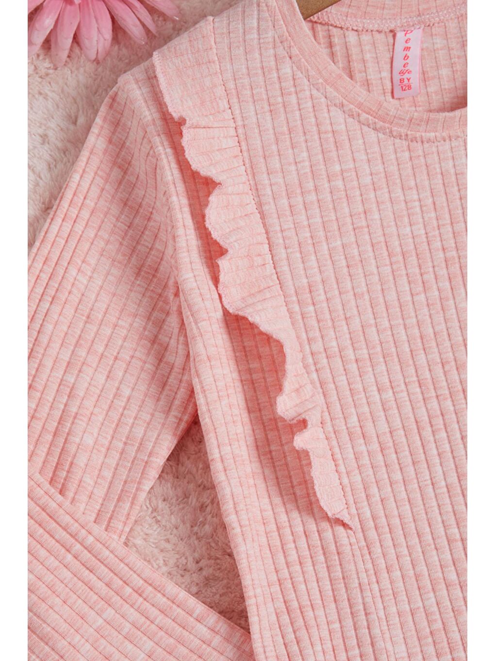 Pembe Önü Fırfırlı Fitilli Uzun Kollu Sweatshirt 16278-1