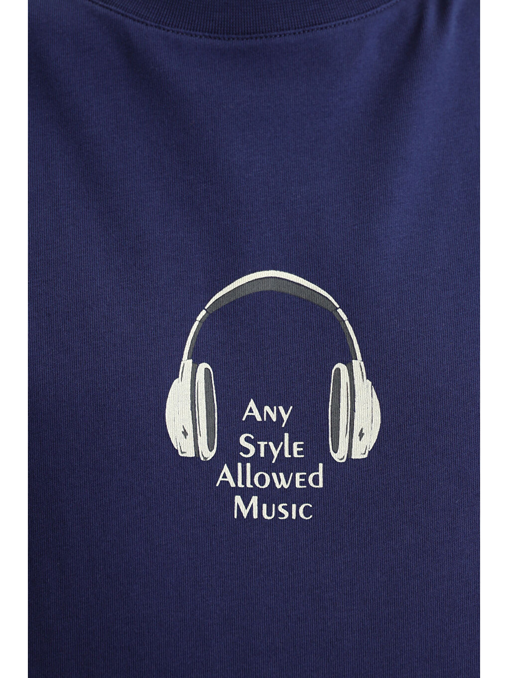 Lacivert Bisiklet Yaka Oversize Baskılı Süprem Pamuk Tişört-5