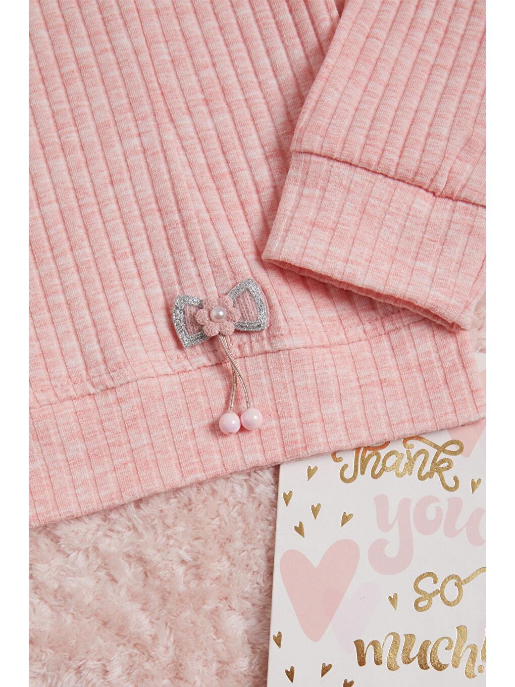 Pembe Önü Fırfırlı Fitilli Uzun Kollu Sweatshirt 16278-2