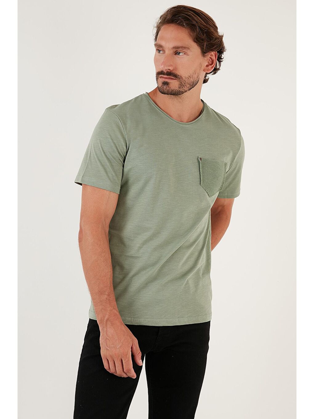 Buratti Yeşil % 100 Pamuklu Slim Fit Bisiklet Yaka Cepli T Shirt 5902000 - 3