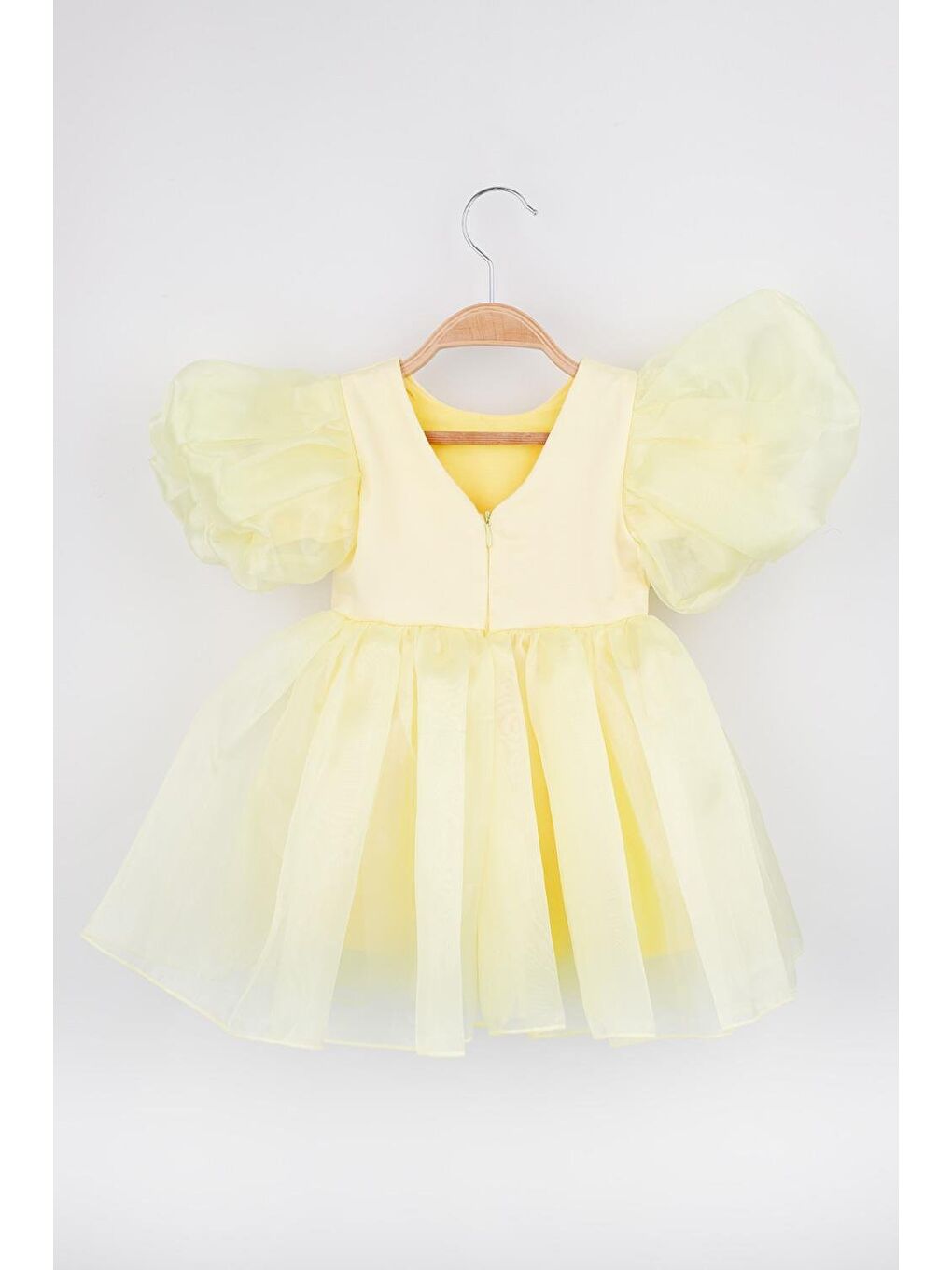 Sarı  Taçlı Organze Kız Çocuk Parti Elbisesi - Carlene-1