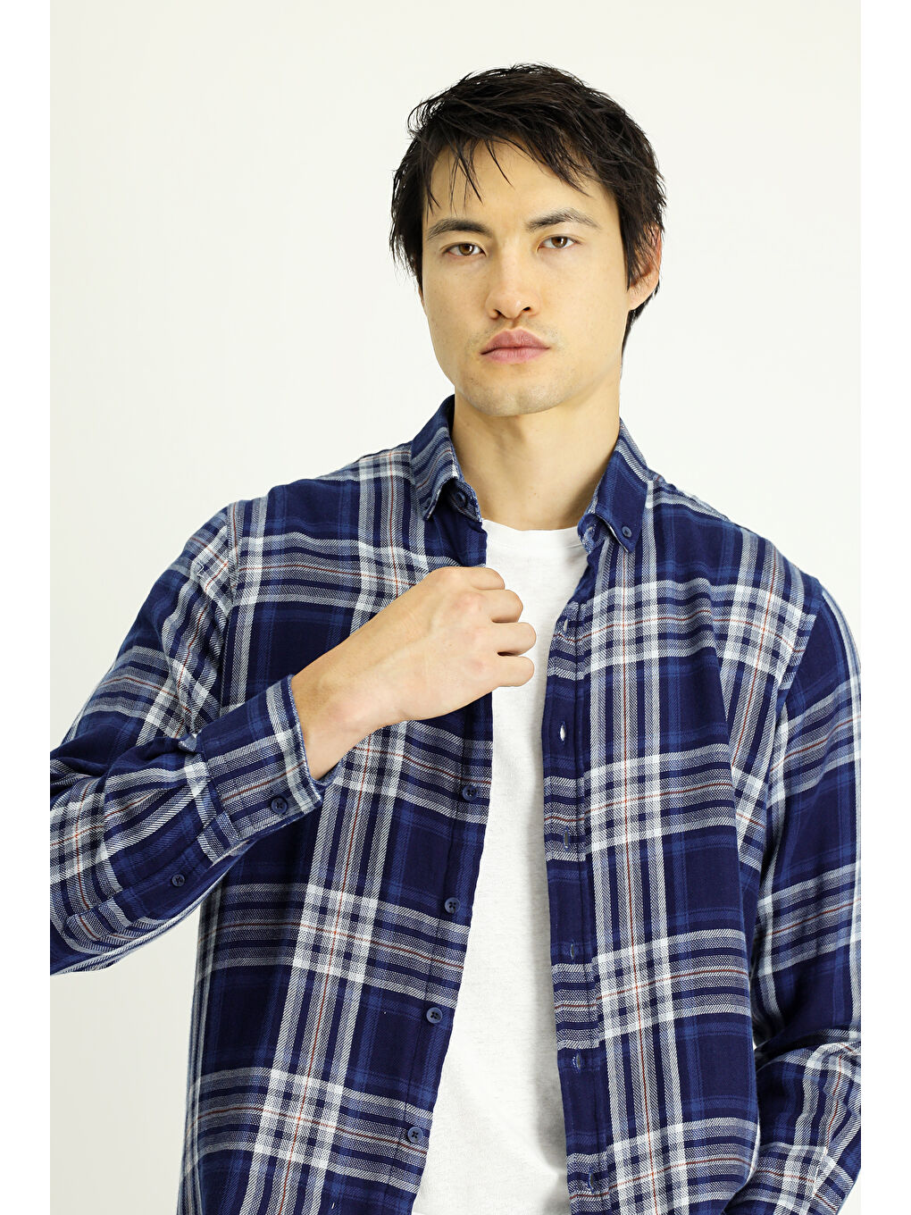 İndigo Uzun Kol Regular Fit Ekose Spor Pamuk Düğmeli Yaka Gömlek-2