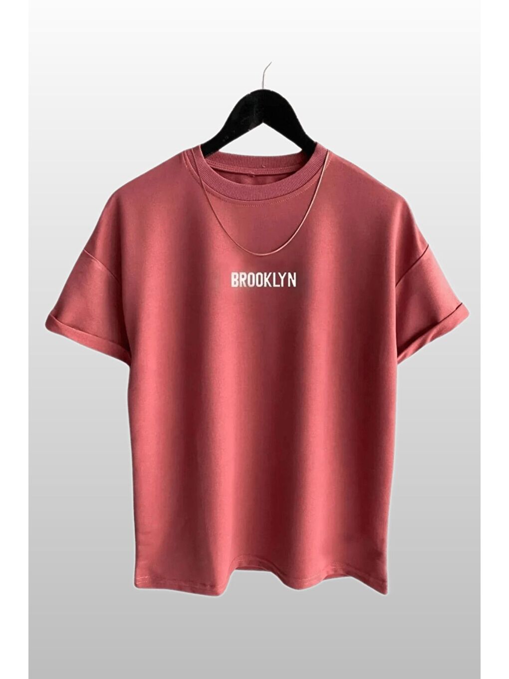Pembe Kadın Brooklyn Baskılı 2li Paket  Gül Kurusu Kırmızı T Shirt-2