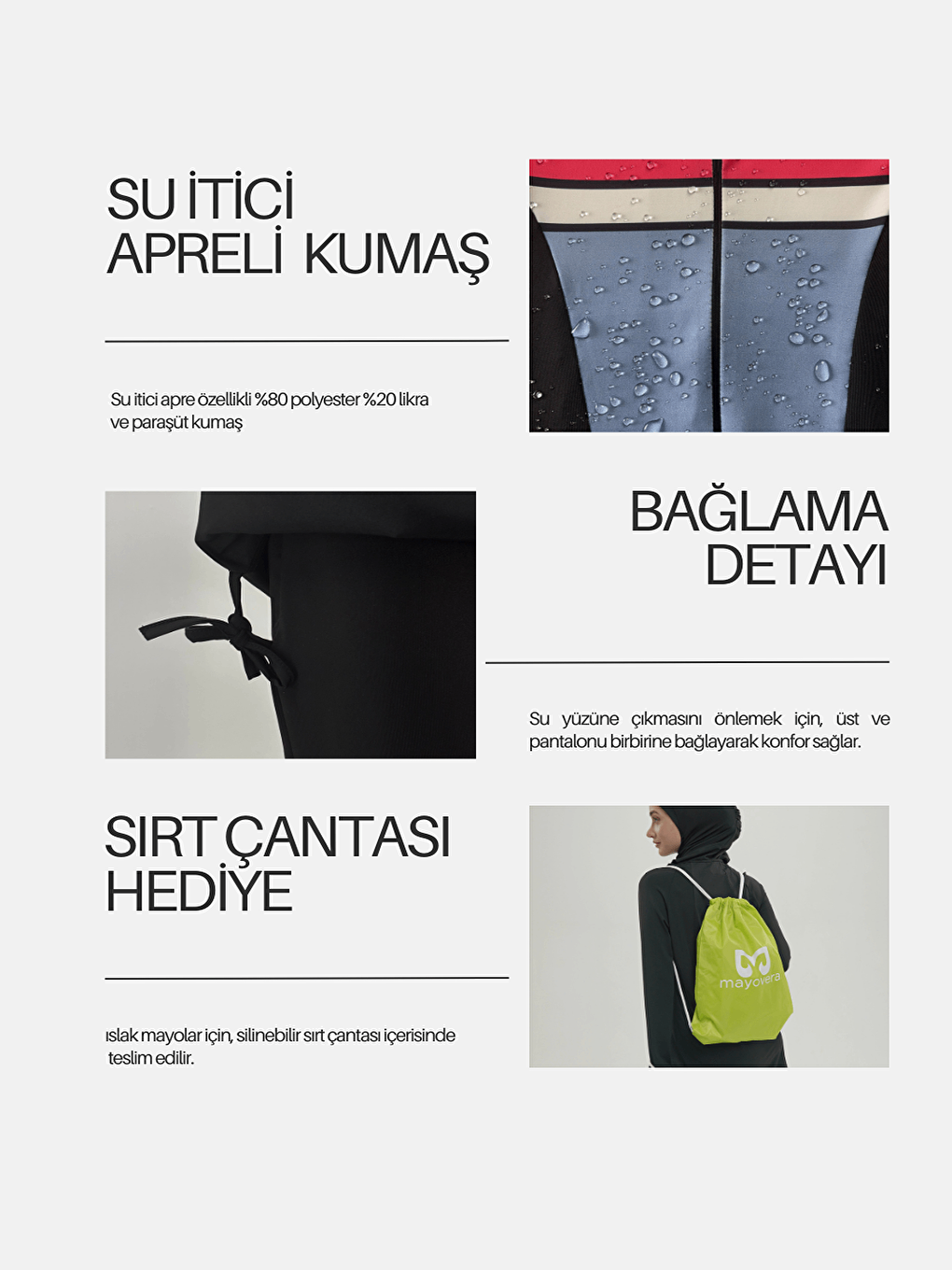 Karışık Çizgili Spor Tasarım Tesettür Mayo - Mavi-6