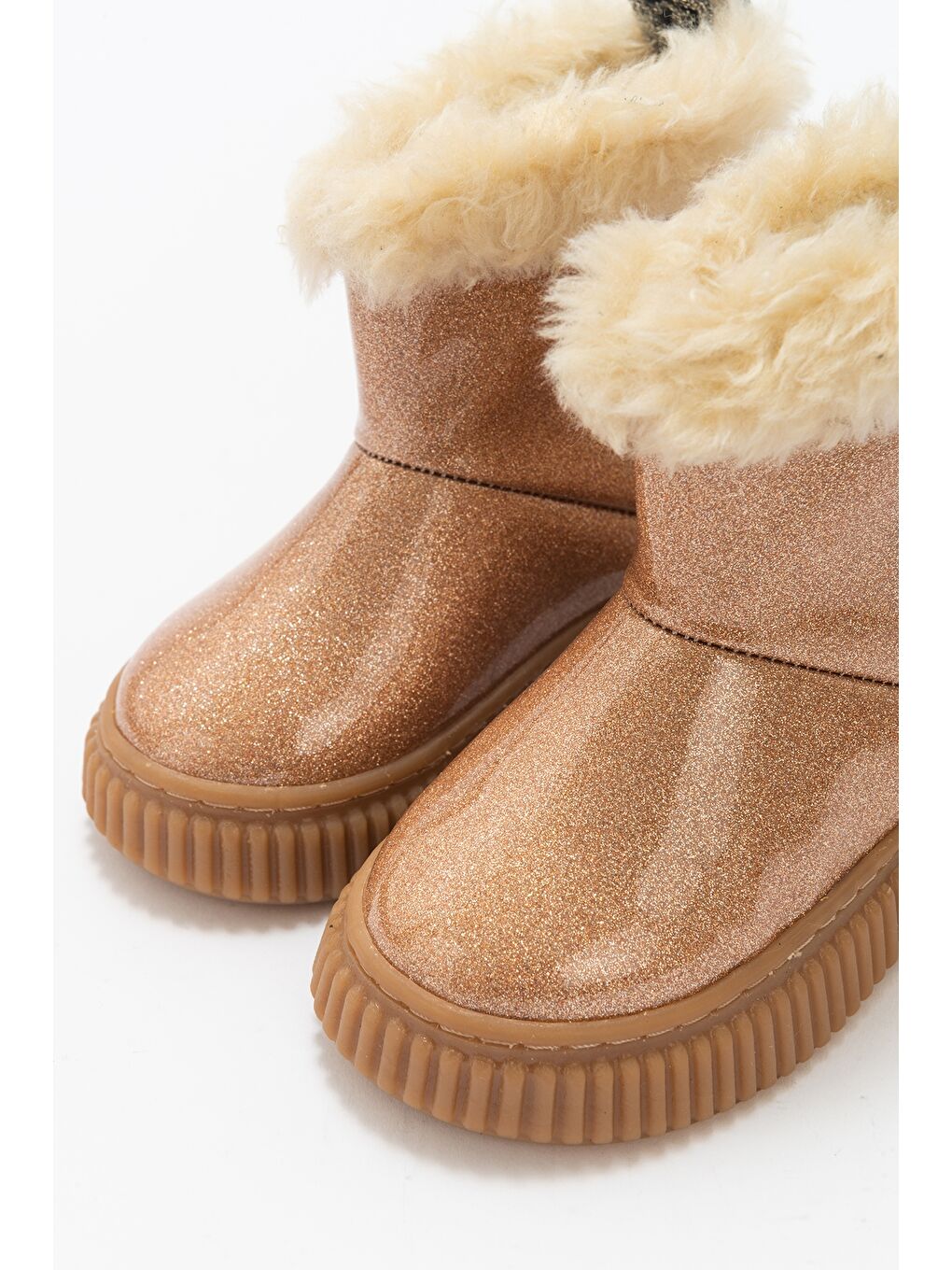 Gri Kız Çocuk Platin Simli Suni Deri Kürklü Anatomik Kar Botu-3