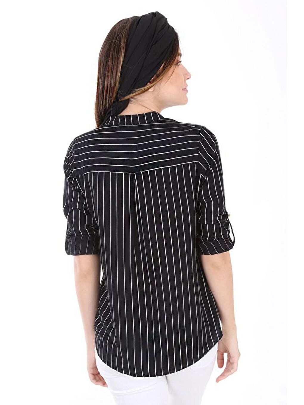 Siyah Kadın Kareli Önü Cepli Gömlek-3