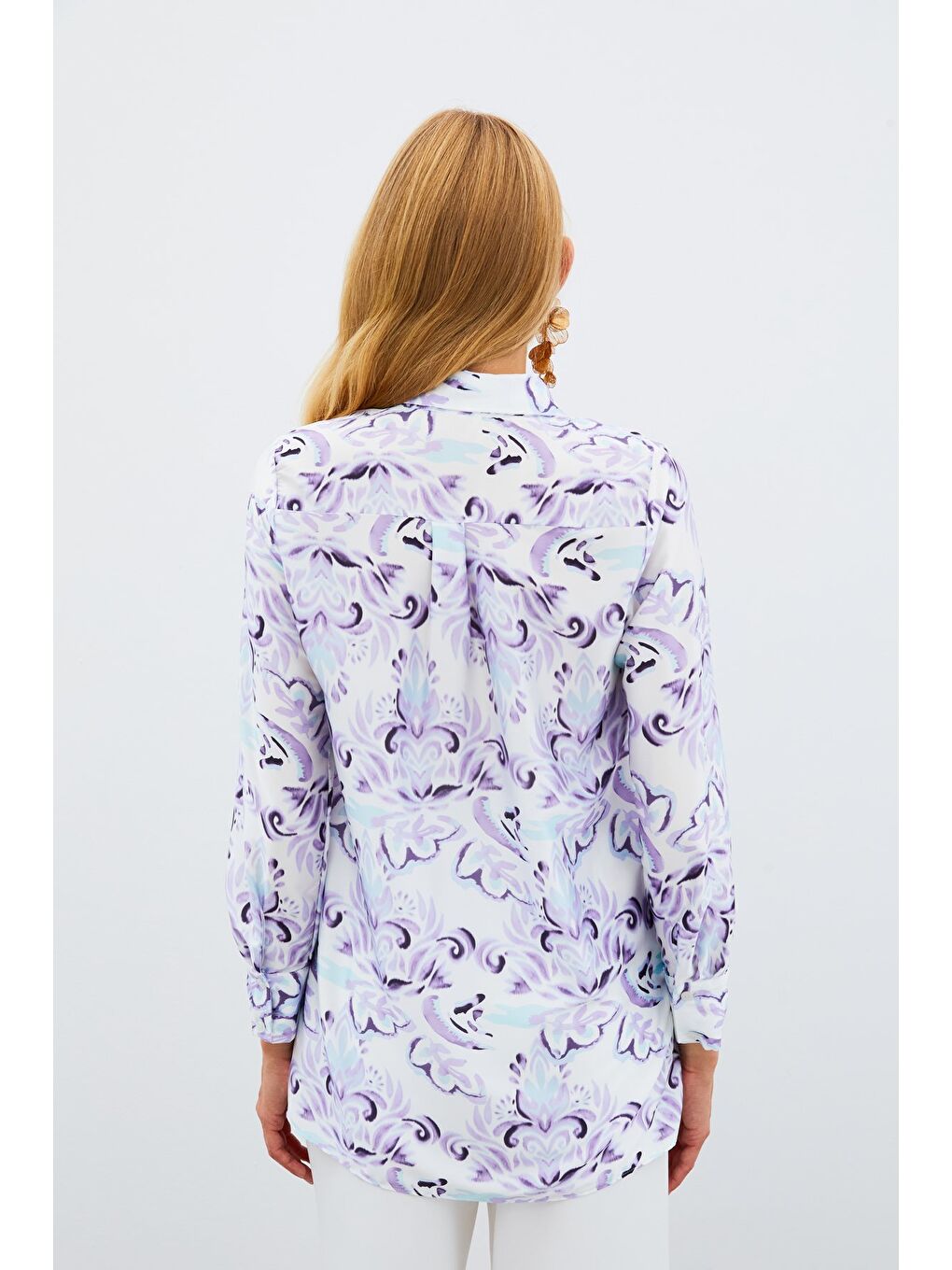 Çiçek Desenli Gömlek - Lila-4