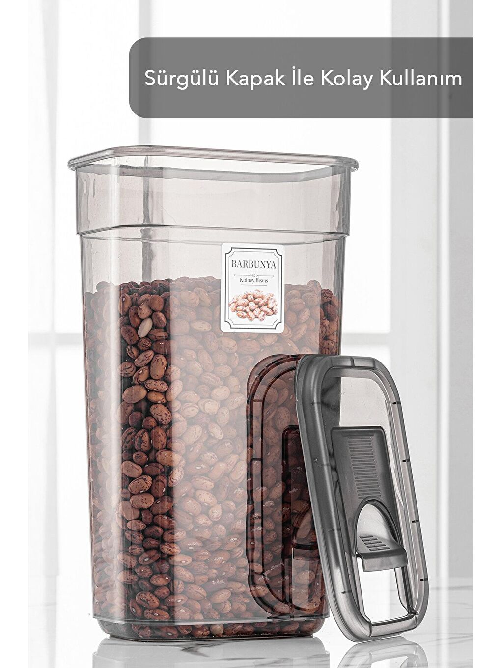 Antrasit 12 Adet Etiketli Sürgülü Kapaklı Saklama Kabı - Jumbo Dikdörtgen Erzak Kabı Kavanoz 12x3,2 lt-3