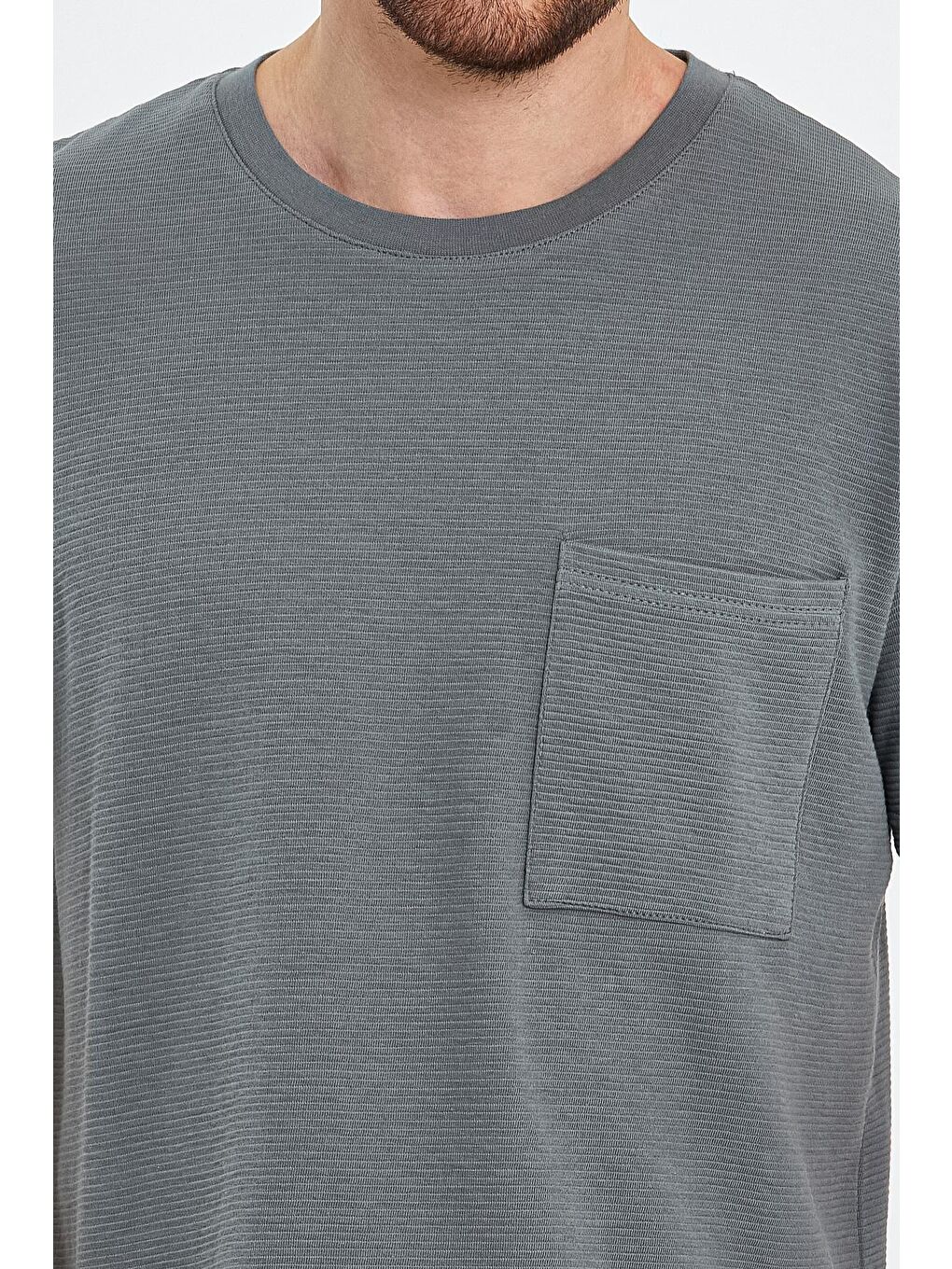 Haki Bisiklet Yaka Cepli Ottoman Relax Fit Tişört-2