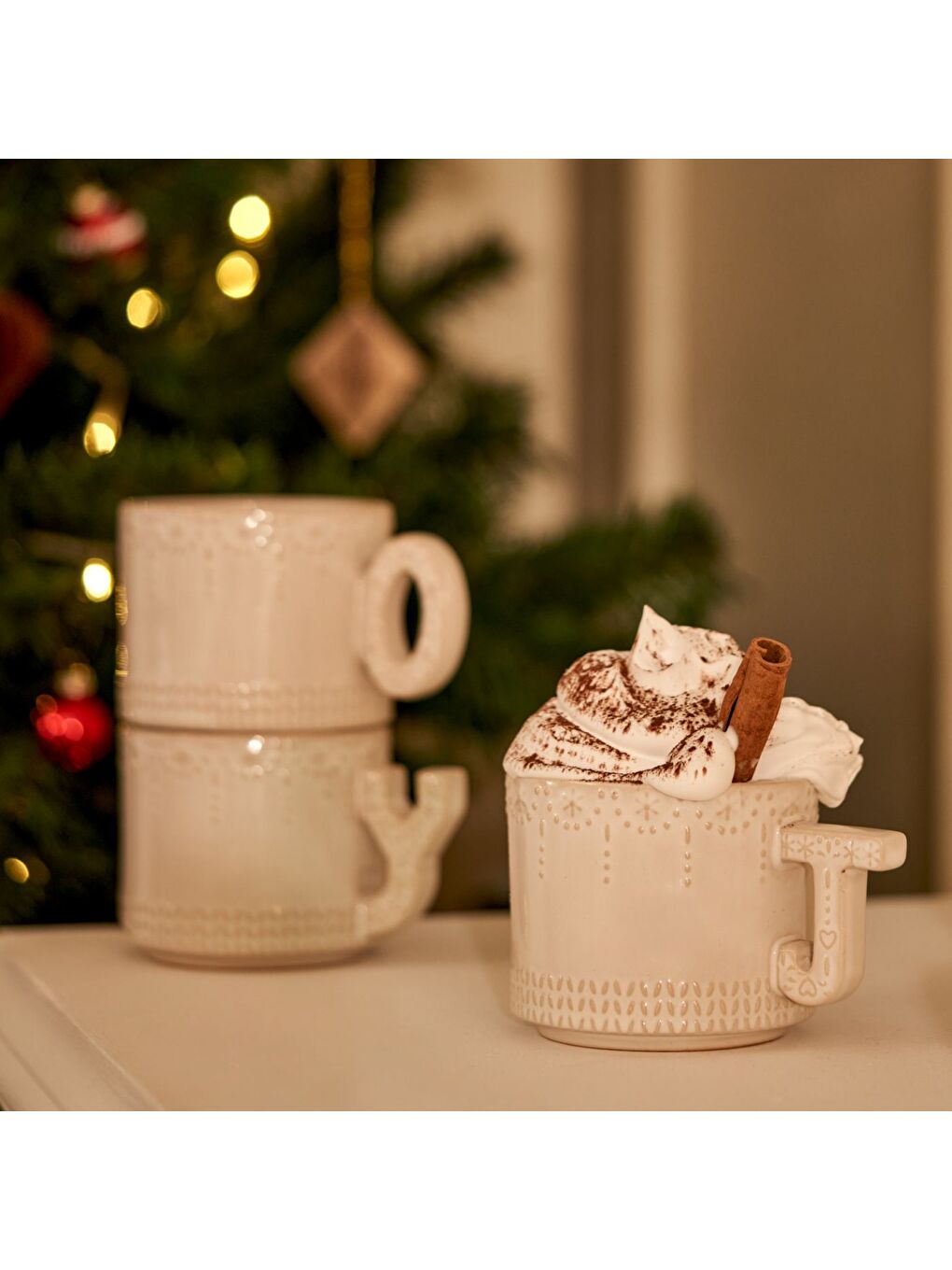 Ekru Joy Stoneware Yılbaşı 3'lü Kupa Seti Krem (390 cc)-1