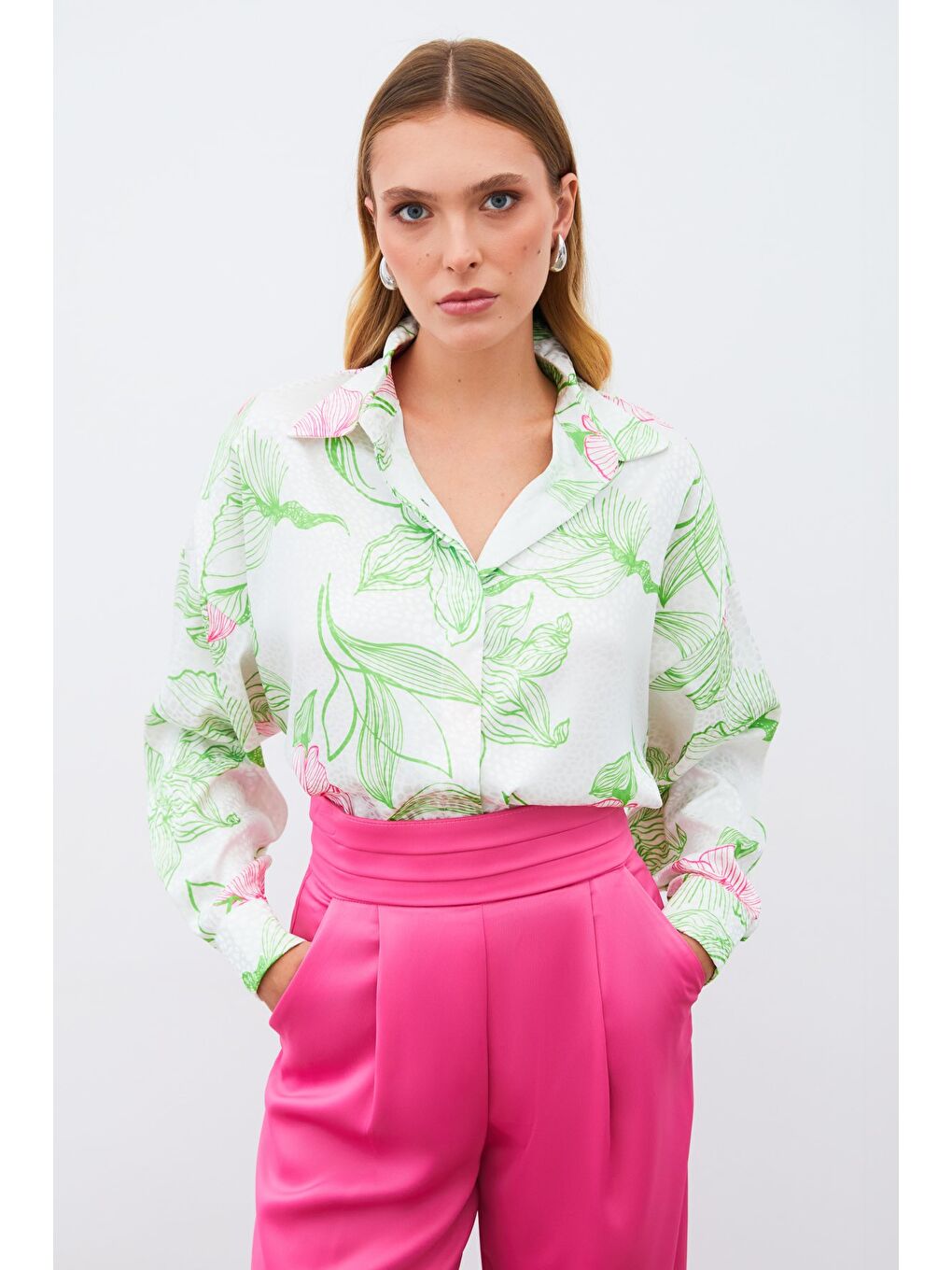 Renkli Desenli Salaş Gömlek - Yeşil-3