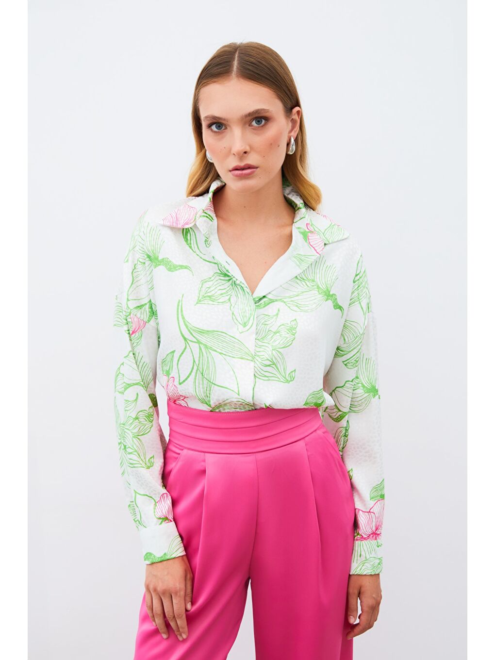 Renkli Desenli Salaş Gömlek - Yeşil-4