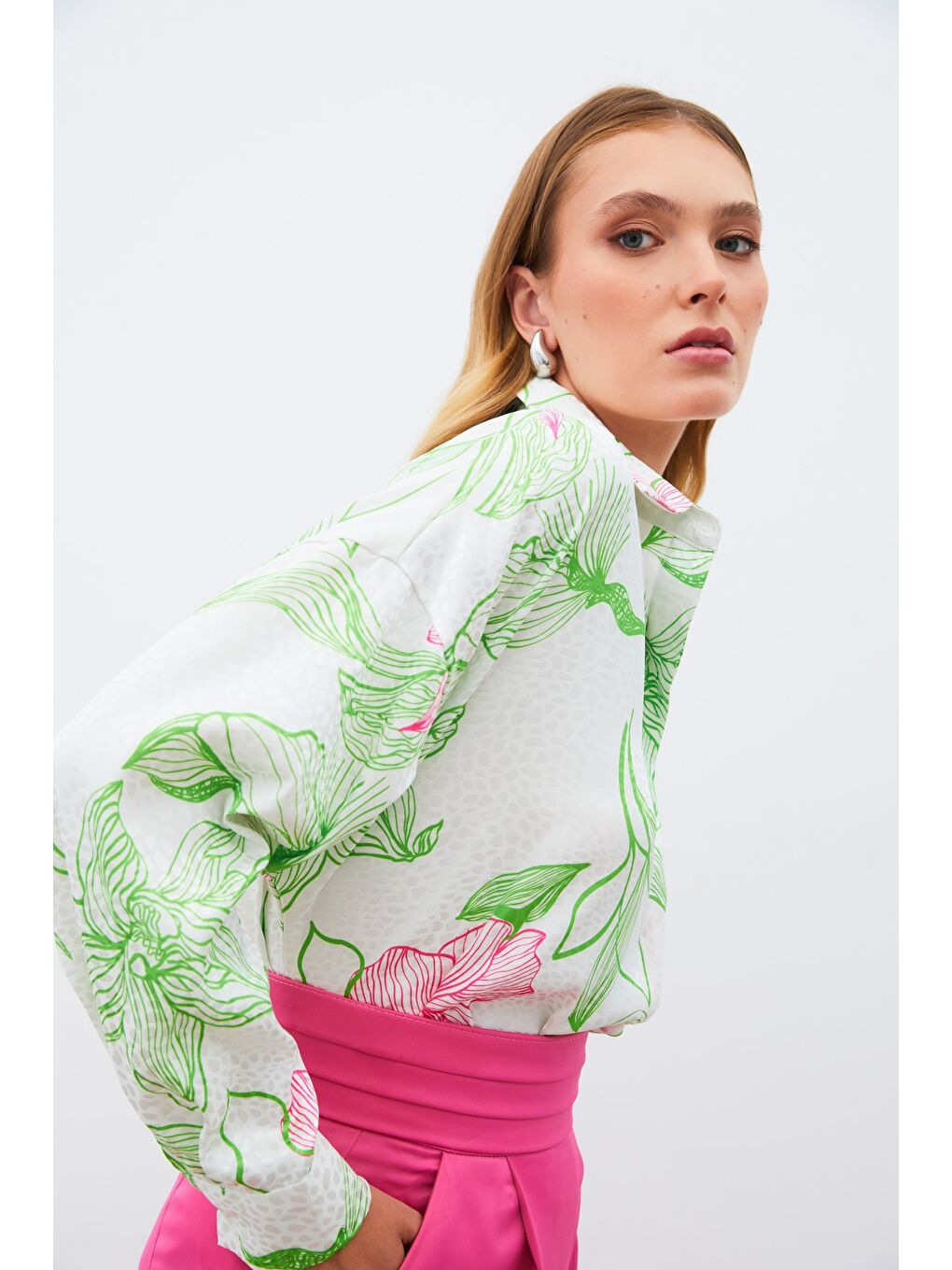 Renkli Desenli Salaş Gömlek - Yeşil-5