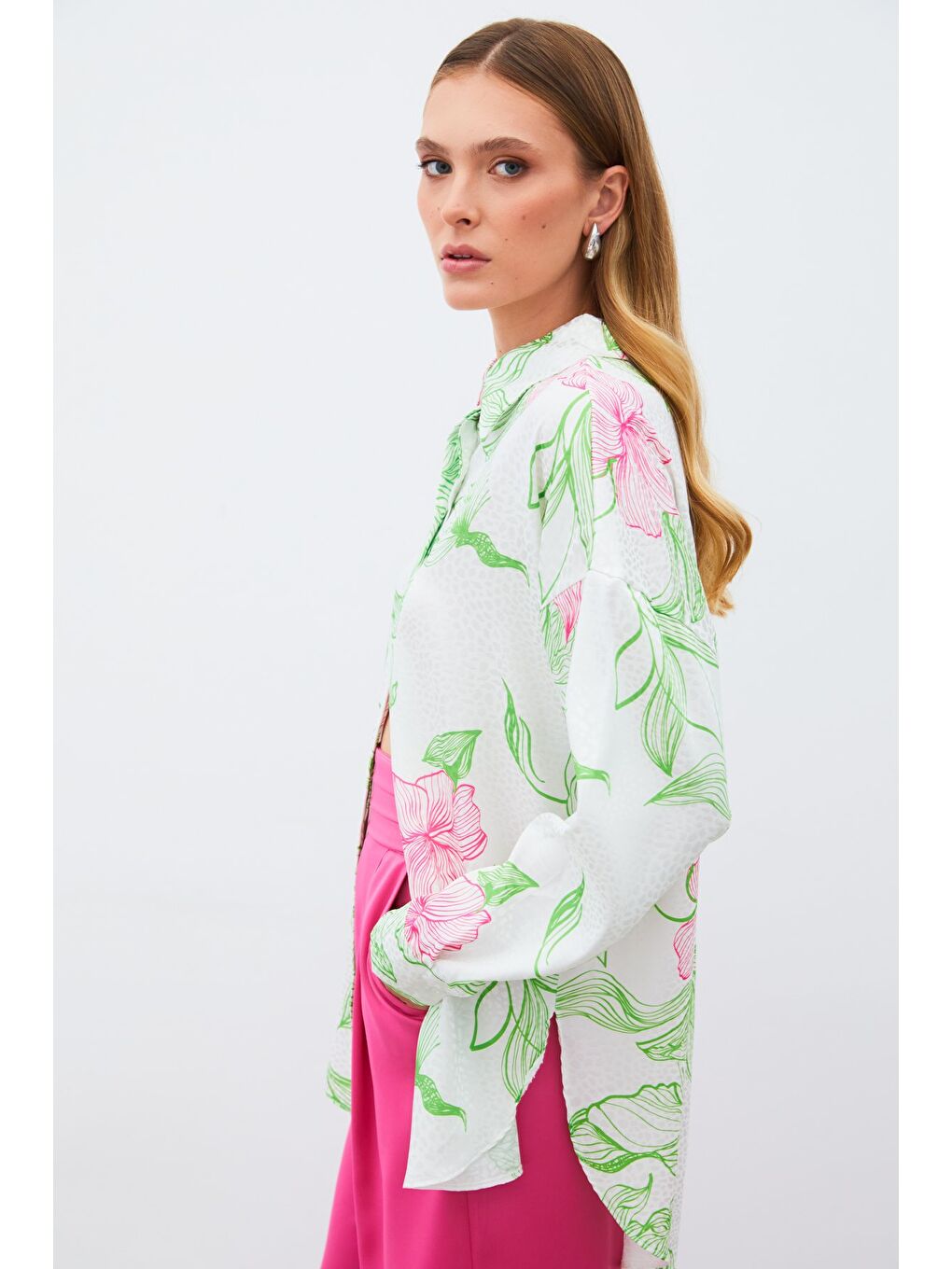 Renkli Desenli Salaş Gömlek - Yeşil-6