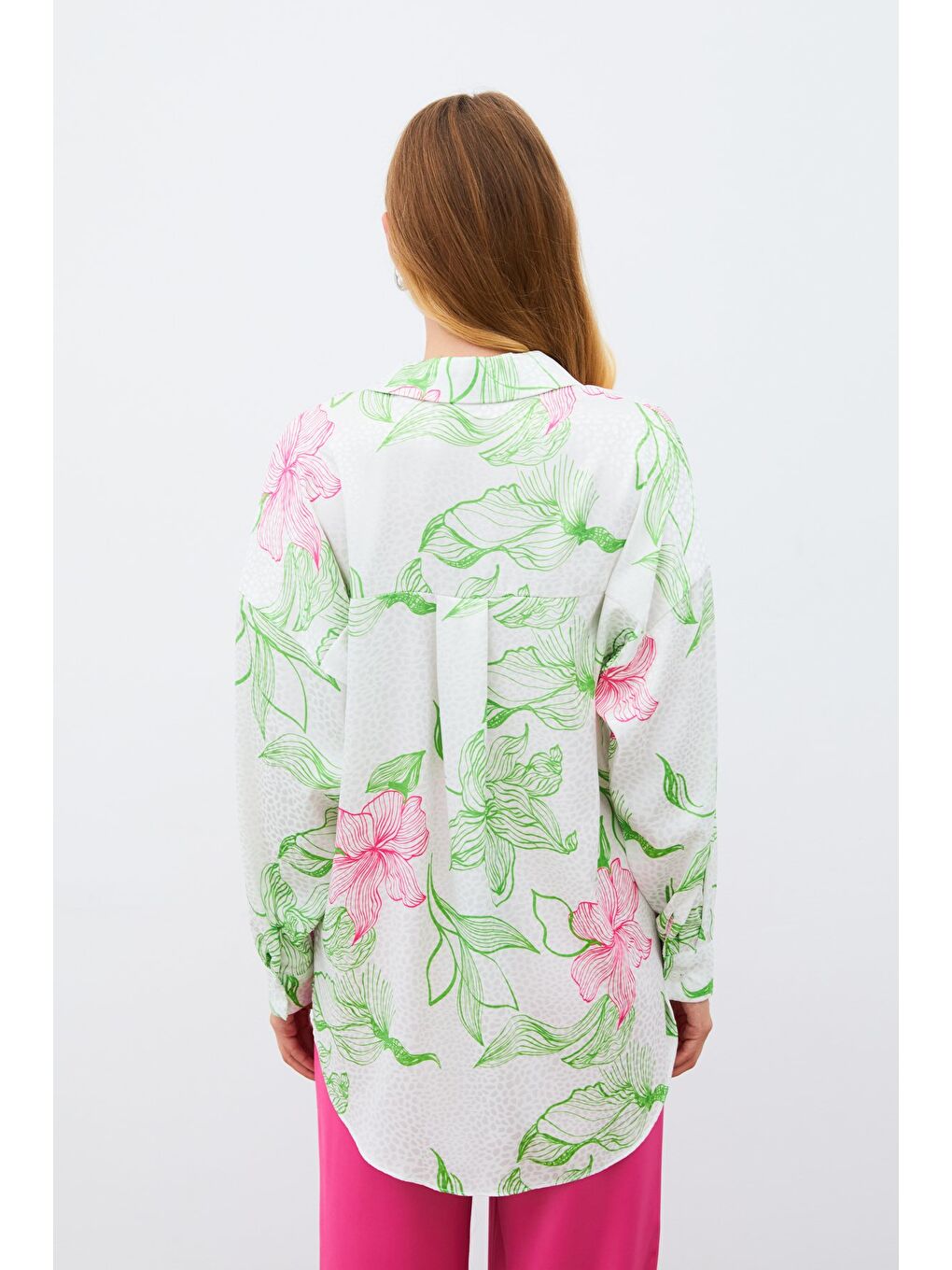 Renkli Desenli Salaş Gömlek - Yeşil-7