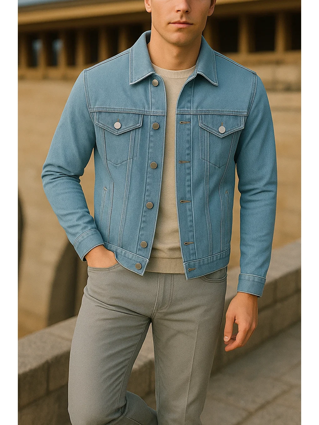 Erkek Mevsimlik Slim Fit Trend Klasik B.mavi Jean Ceket-2