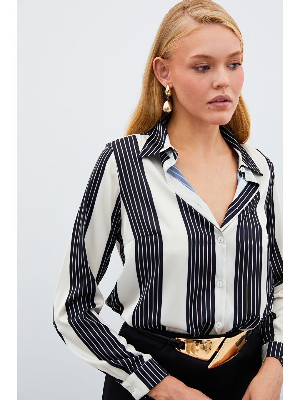 Çizgi Desenli Gömlek - Siyah-2