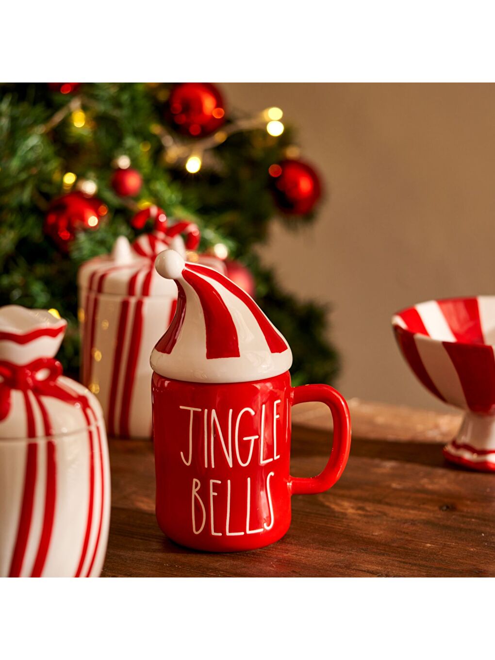 Merry Yılbaşı Seramik Kapaklı Kupa Kırmızı (750 cc)-1